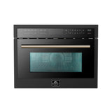 FORNO Espresso Oliena 24" 1.6 cu. ft. Built-In Microwave Oven in Black with Antique Brass Handles, FMWDR3093-24BLK - product image 1