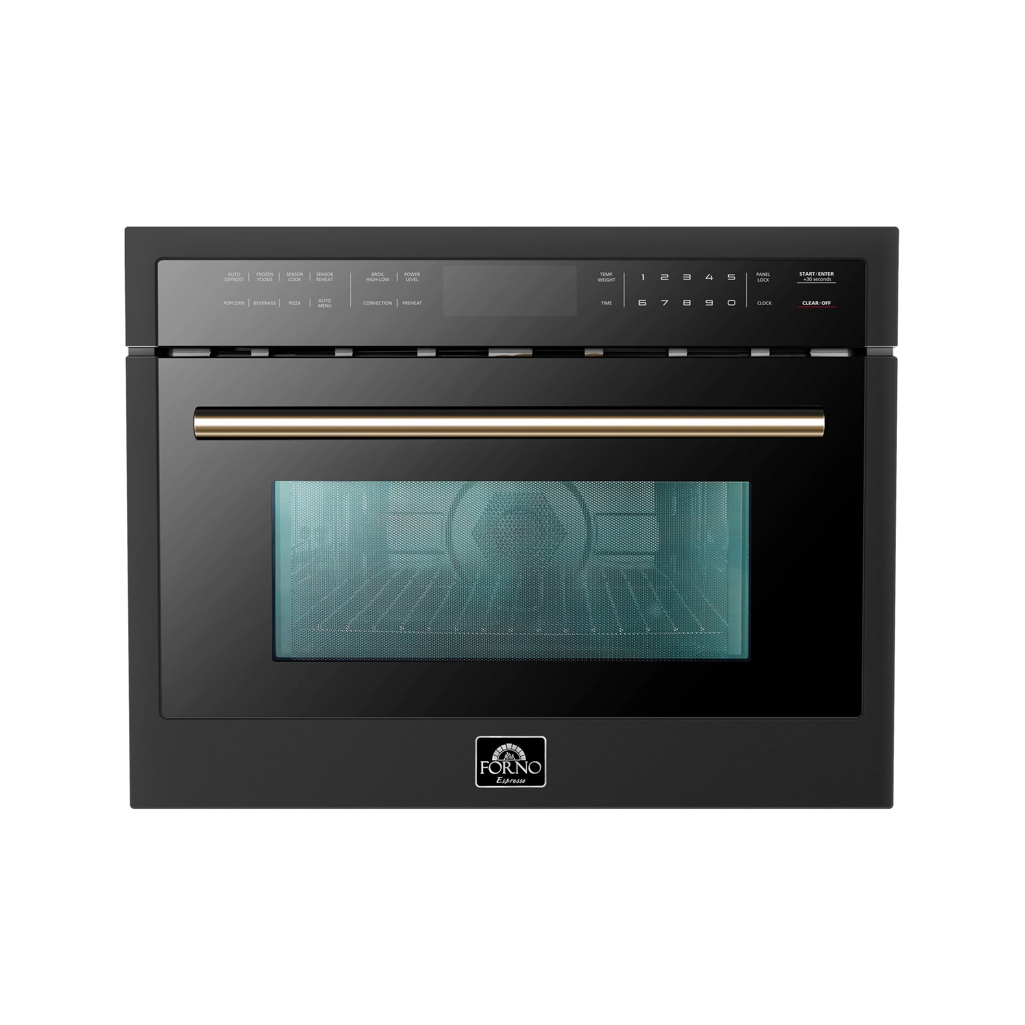 FORNO Espresso Oliena 24" 1.6 cu. ft. Built-In Microwave Oven in Black with Antique Brass Handles, FMWDR3093-24BLK - product image 1
