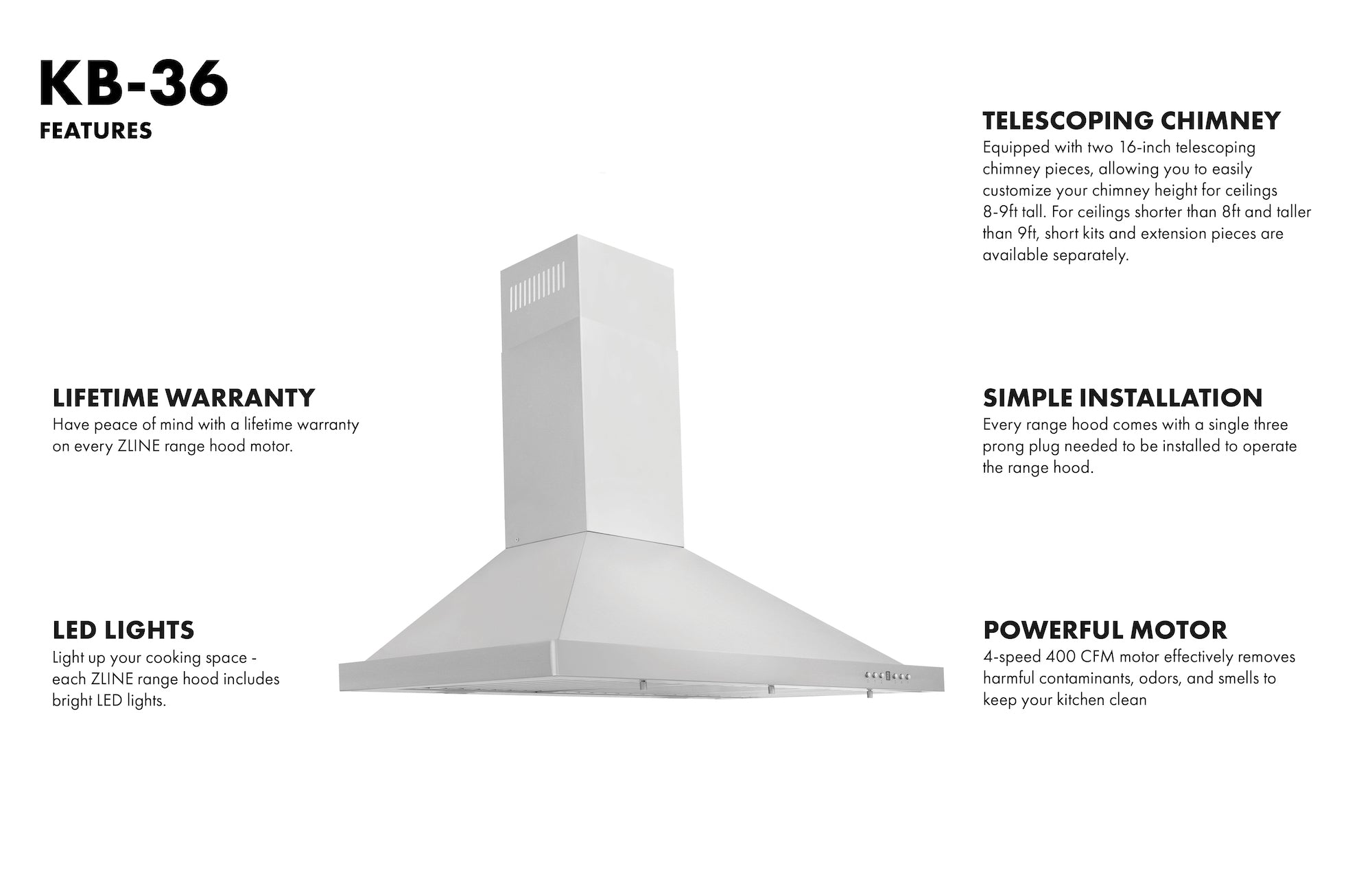 ZLINE 36 in. Convertible Vent Wall Mount Range Hood in Stainless Steel, KB-36 - product image 9