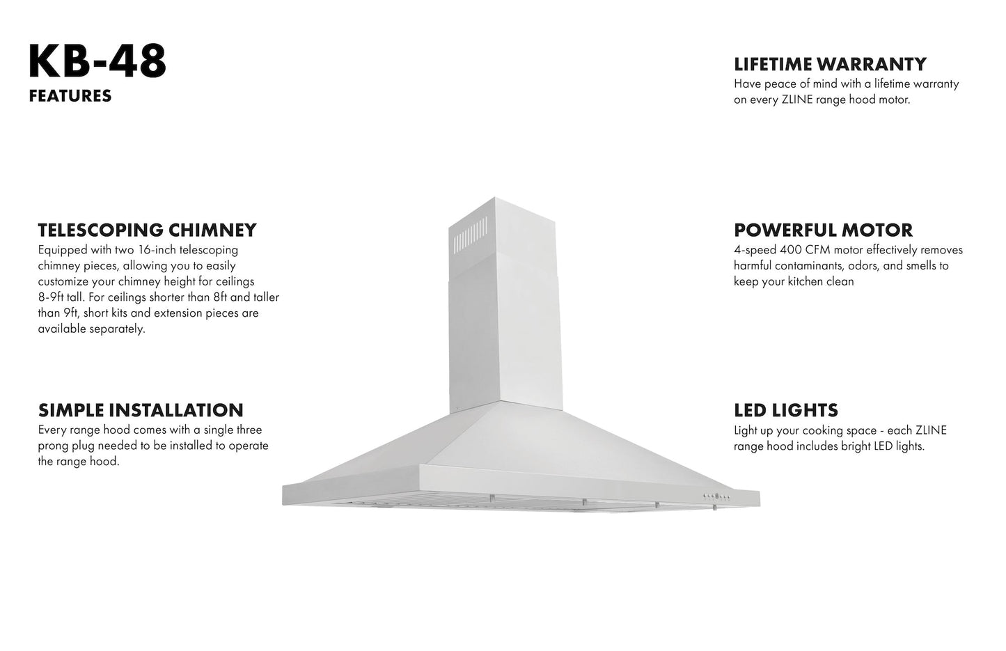 ZLINE 48 in. Convertible Vent Wall Mount Range Hood in Stainless Steel, KB-48 - product image 6