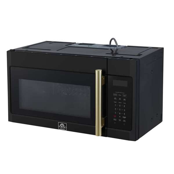 FORNO Fornace 30" 1.5 cu. ft. 300 CFM Over The Range Microwave in Black with Antique Brass Accents, FOTR3038-30BLK - product image 2