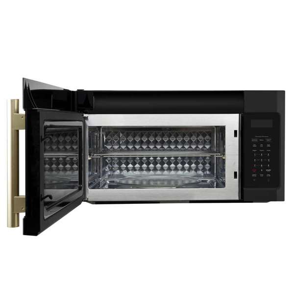 FORNO Fornace 30" 1.5 cu. ft. 300 CFM Over The Range Microwave in Black with Antique Brass Accents, FOTR3038-30BLK - product image 4
