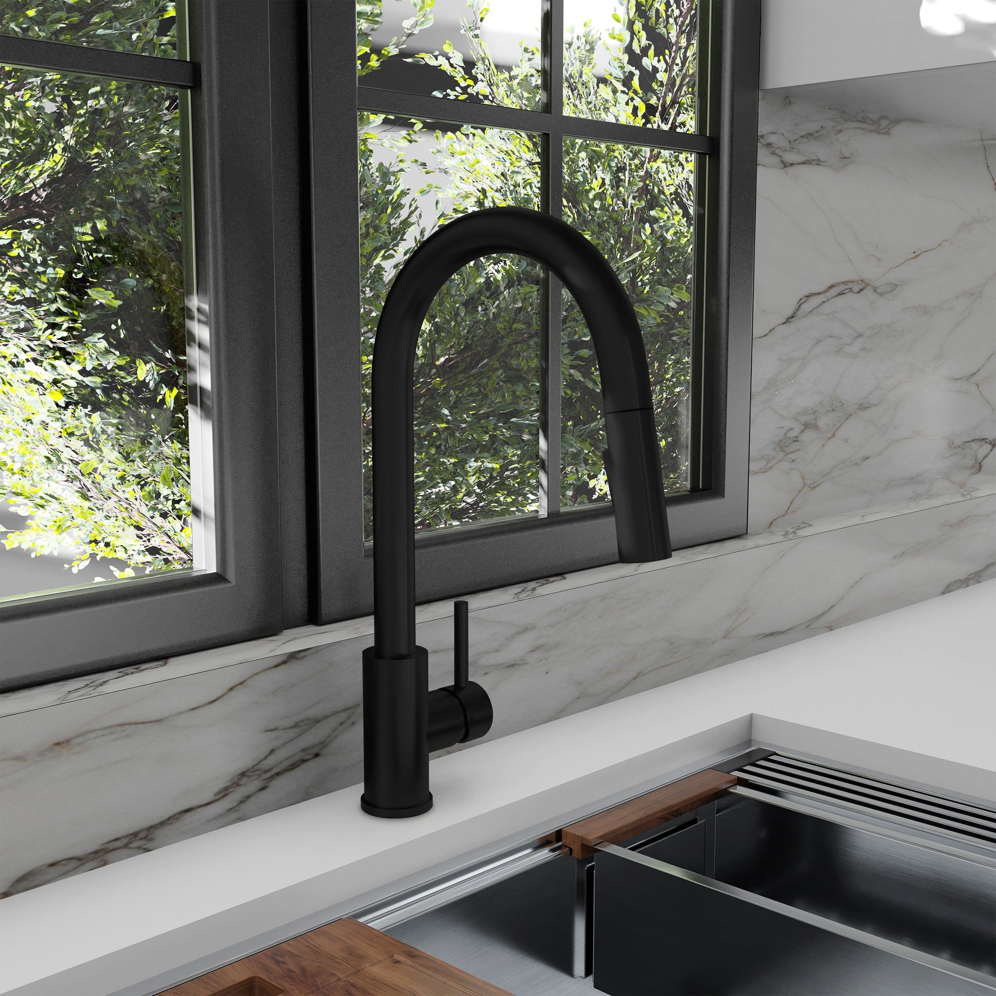 ZLINE Rubicon Pull Down Single Handle Kitchen Faucet in Matte Black, RBCN1-KF-MB - product image 8